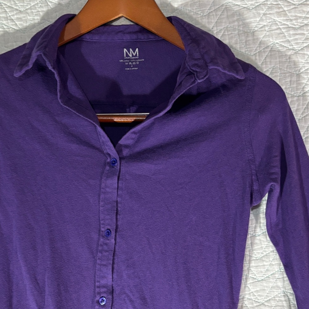 NM Luxury Essentials Cashmere Blend Purple Button-Down Long Sleeve Shirt - Picture 3 of 11